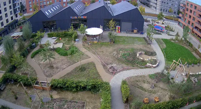 Blick auf den BlauHausGarten aus Vogelperspektive