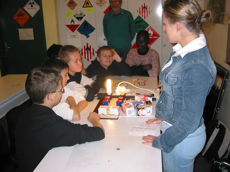 Schüler testen die Helligkeit von Energiesparleuchten