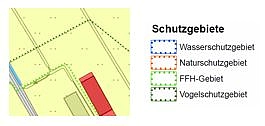 Beispielhafter Ausschnitt mit Darstellung potentiell betroffener Schutzgebiete.