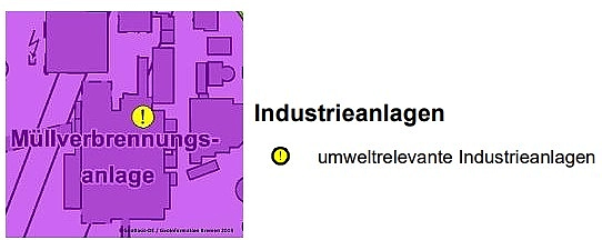 Beispielhafter Ausschnitt mit Darstellung von betroffenen Industrieanlagen.