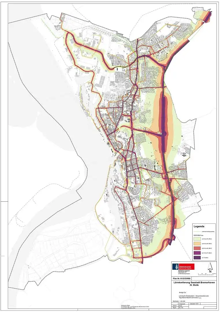 Darstellung der Lärmkarte Straßenverkehrslärm Bremerhaven mit dem Lärmindex LDEN