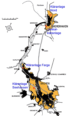 Karte mit Kläranlagen in Bremen.