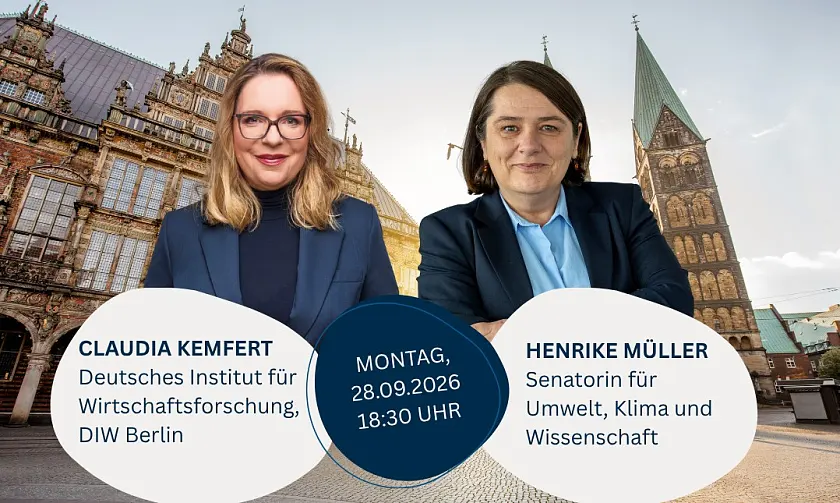 Porträt von Claudia Kemfert (Deutsches Institut für Wirtschaftsforschung, DIW Berlin) und Henrike Müller (Senatorin für Umwelt, Klima und Wissenschaft).