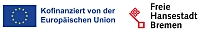 Förderhinweis der EU mit dem Logo der Europäischen Union und dem Logo der Senatorin für Umwelt, Klima und Wissenschaft