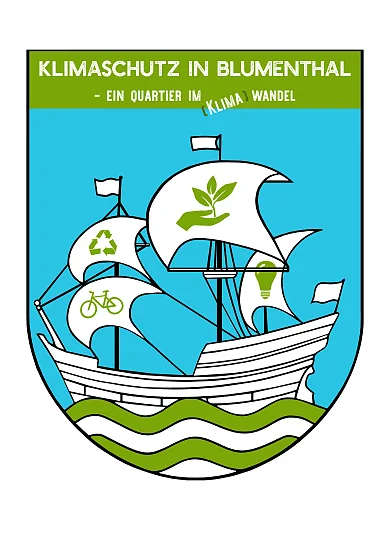 Logo des Projektes Klimaschutz in Blumenthal - ein Quartier im (Klima-)Wandel, es ist angelehnt an das Blumenthaler Wappen